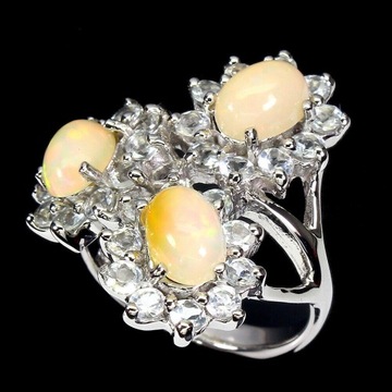 Srebrny pierścionek r 14 opale ogniste akwamaryny