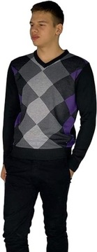 Y2898 Pierre Cardin Crew and V-Neck Argyle Knitted Jumper Pánsky sveter XL