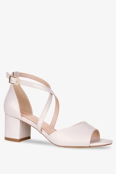 SANDAŁY DAMSKIE BEŻOWE PERŁOWE MODNE PASKI NA KRZYŻ SKÓRZANA WKŁADKA r 38