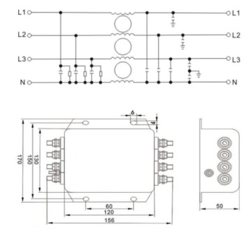 Сетевой фильтр против помех EMI RFI 40A 230 В 250 В 440 В Трехфазный