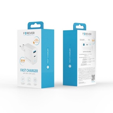Сетевое зарядное устройство Forever PD QC TC-06-20AC 1x USB-C 1x USB 20 Вт белый