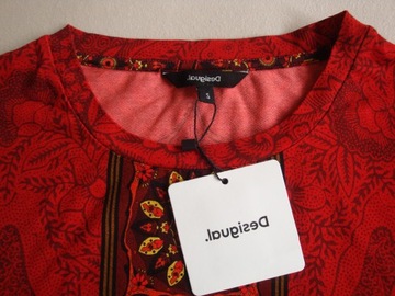 DESIGUAL bluzka z wiązaniem krótki rękaw ornament rozety witraż 36 38