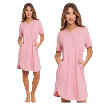 KOSZULA NOCNA DAMSKA PRĄŻKOWANA WISKOZOWA ROZPINANA KRÓTKI RĘKAW MORAJ R.L