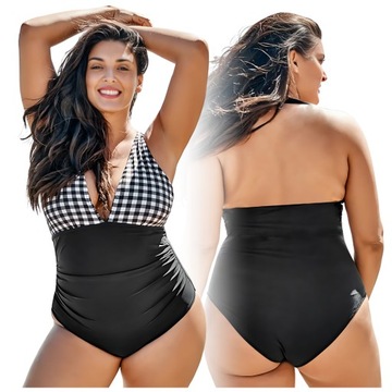 JEDNOCZĘŚCIOWY STRÓJ KOSTIUM KĄPIELOWY KRATKA WYSZCZUPLAJĄCY PLUS SIZE XXL