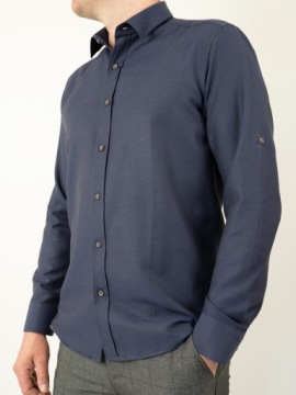 Элегантная мужская рубашка CASUAL SLIM NAVY BLUE M
