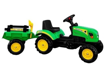 TRAKTOR CIĄGNIK POJAZD BRANSON Z PRZYCZEPĄ ZIELONY NA PEDAŁY 135 CM DO 35KG