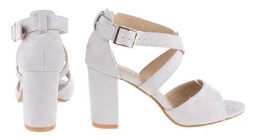 ЗАМШЕВЫЕ БОСОНОЖКИ НА ВЫСОКОМ КАБЛУКЕ, 8,5 СМ. СЕРЫЙ Р. 38