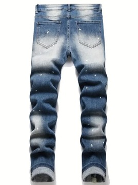 Men Y2k Stretchy Denim Jeans Ripped Skinny Letter