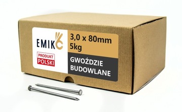 Gwoździe budowlane 3,0x80mm 3 cale Czarne Gładkie 3