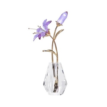 Crystal Flower Figurine with Silver/Metal Stem Ornament Glass Vase Desktop