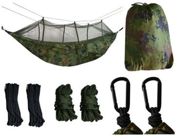 HAMAK z MOSKITIERĄ MORO Turystyczny Survival Linki