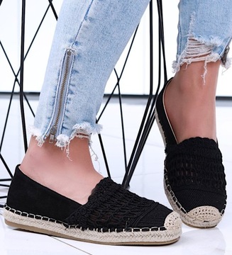 Czarne ażurowe balerinki espadryle damskie 15750 39