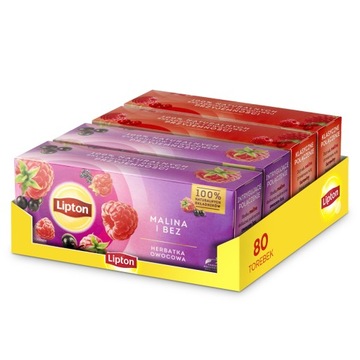 Zestaw Lipton herbatka owocowa Malina Bez, Żurawina mix smaków 4x20 torebek