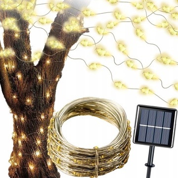 LAMPKI GIRLANDA 200LED 20M SOLARNE BIAŁE CIEPŁE