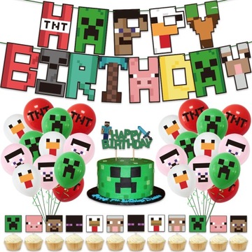 Minecraft zestaw dekoracji topper baner balony Z96