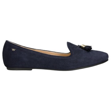 Lordsy damskie granatowe loafersy z ozdobnymi chwostami Wojas r.40