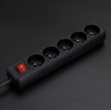 PRZEDŁUŻACZ Listwa Zasilająca 5 GNIAZD CZARNY UZIEMIENIE WŁĄCZNIK JAKOŚĆ