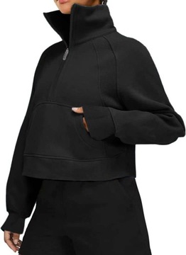 Sweter damski Half Zip bluza z długim rękawem stójka kieszeń kangurka górna