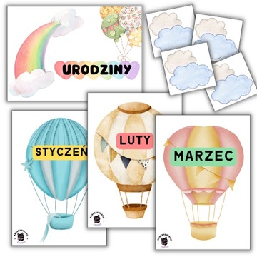 KALENDARZ URODZIN dla dzieci na gazetkę Balony i chmurki