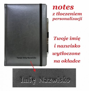 Notes A5 W LINIE z gumką + długopis Z TŁOCZONYM IMIENIEM I NAZWISKIEM