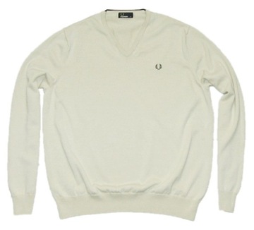 FRED PERRY WEŁNIANY SWETER MĘSKI r. 2XL BEŻOWY