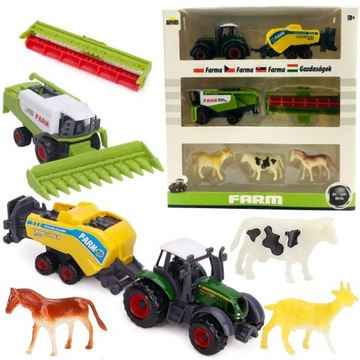 ZESTAW TRAKTOR + KOMBAJN + 2 MASZYNY + ZWIERZĘTA