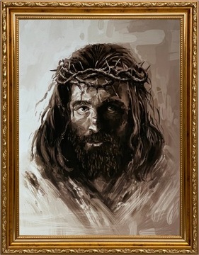 OBRAZ 46x36 JEZUS CHRYSTUS W KORONIE ZŁOTA RAMA