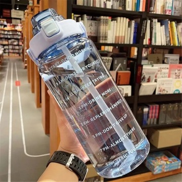 BUTELKA BIDON WODĘ 2L 2000ML Z PRZYPOMNIENIEM ZE SŁOMKĄ 2L BŁĘKIT GODZINY