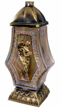 znicz z Aniołem duży tęczowy szklany 38cm+ wkład
