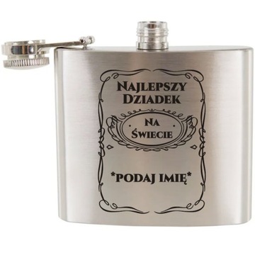 Piersiówka metalowa prezent dla dziadka + IMIĘ