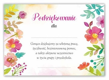 DYPLOM Podziękowanie dla rodziców PRZEDSZKOLE D8