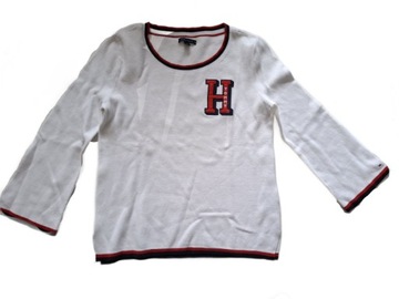 BIAŁY SWETEREK RĘKAW DZWONEK LOGO TOMMY HILFIGER R.M/L