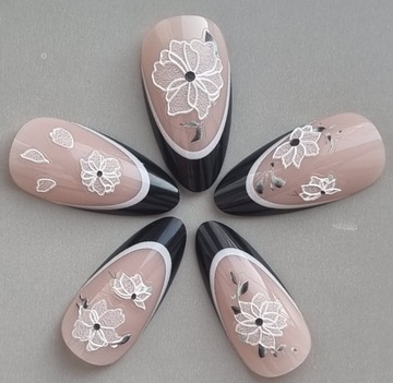 Naklejki Na Paznokcie 5D WYPUKŁE Samoprzylepne Do Zdobień Białe Kwiaty