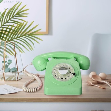 Telefon stacjonarny w stylu vintage z obrotową tarczą, przewodowy telefon stacjonarny, zielony