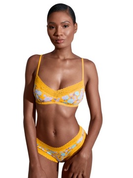 SAVAGEX ŻÓŁTY BIUSTONOSZ BRALETKA W KWIATY Z KORONKOWYM WYKOŃCZENIEM XL