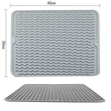 Коврик силиконовый для сушки посуды 40х30см, серый