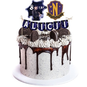 ZESTAW TOPPER NA TORT MINI GIRLANDA WEDNESDAY Y4