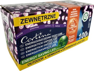 LAMPKI CHOINKOWE FIOLETOWE OZDOBNE 100LED ZEW/WEW+TIMER+ZŁĄCZE CHOINKA