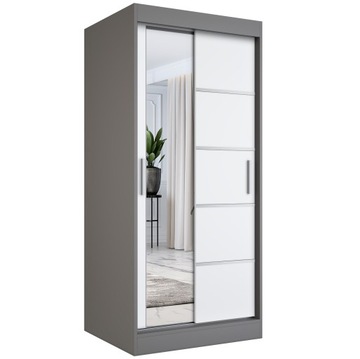 Szafa przesuwna 90 cm antracyt + biała +lustro MKP