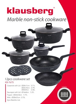 БОЛЬШОЙ Набор мраморных кастрюль и сковородок Набор из 12 предметов, индукция Клаусберг