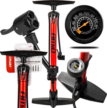 STACJONARNA POMPKA ROWEROWA METALOWA Z MANOMETREM PODŁOGOWA RĘCZNA POMPOWAN