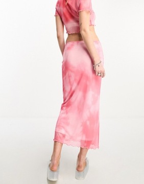 Noisy May mesh maxi skirt co-ord in pink tie dye XL