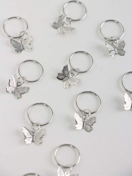 Koraliki Ozdoby do włosów warkoczyki ozdoby kóleczka MOTYLKI SREBRNE 5 SZT