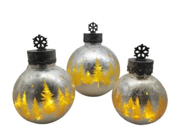 BOMBKA SZKLANA LED ŚWIECĄCA DO POSTAWIENIA DEKORACJA 26,5 CM ZŁOTA SREBRNA