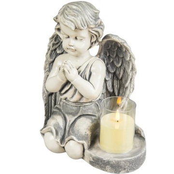 DUŻY ZNICZ SZARY + ŚWIECA, GIPSOWA FIGURKA NAGROBNA LAMPA LED 3XAAA