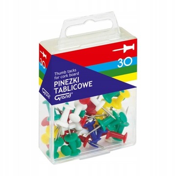 Pinezki kołeczki tablicowe GRAND kolorowe 30 sztuk