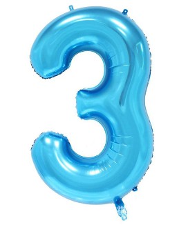 BALON FOLIOWY CYFERKA CYFRA 3 NIEBIESK GIGANT 80CM