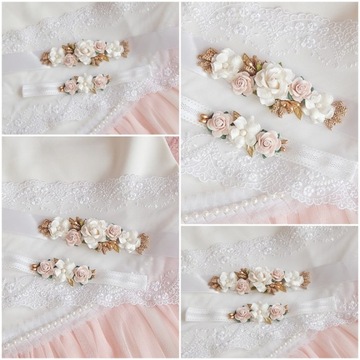 Крещенский комплект ROSE, ПОВЯЗКА НА ГОЛОВЬ и РЕМЕНЬ для платья