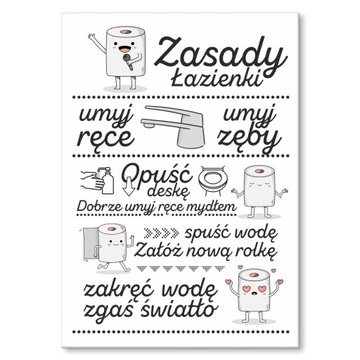 OZDOBA BLACHA METAL OBRAZ NAPIS ZASADY ŁAZIENKI