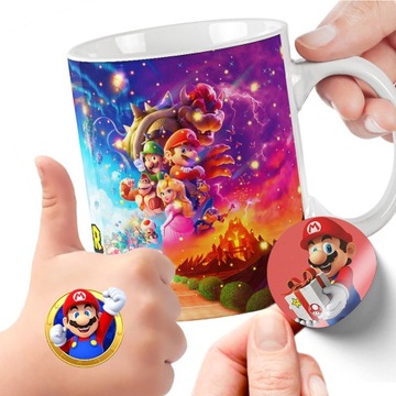 ZESTAW NA PREZENT KUBEK DLA DZIECI TATUAŻE NAKLEJKI SUPER MARIO BROS JAKOŚĆ